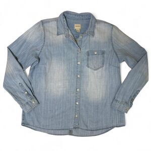 G.H. Bass Chambray Shirt 100% Cotton Faded Wash Button Down Women's XL